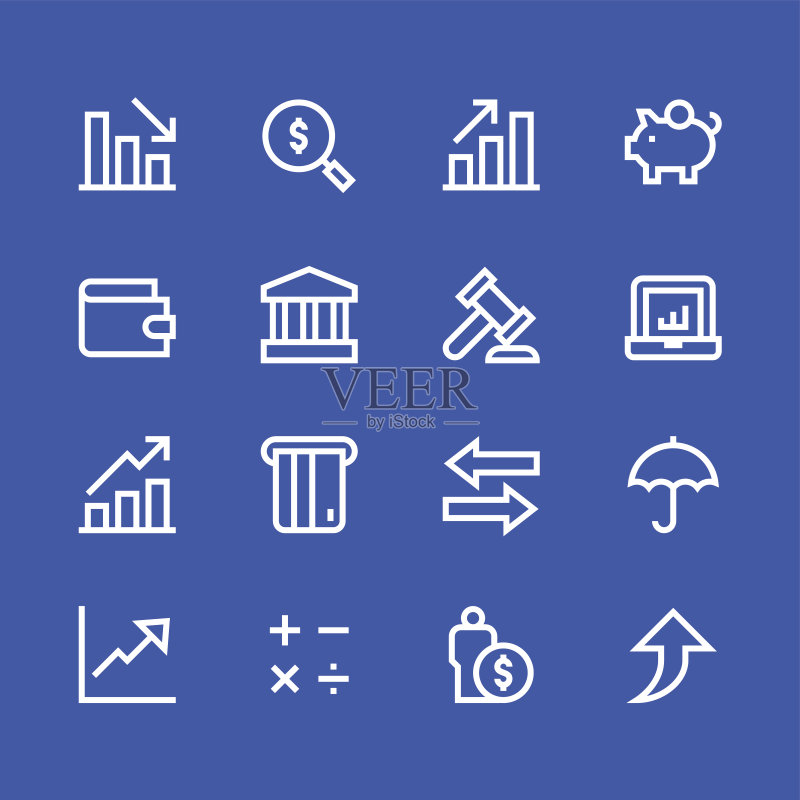金融图标——线条——白色系图标素材