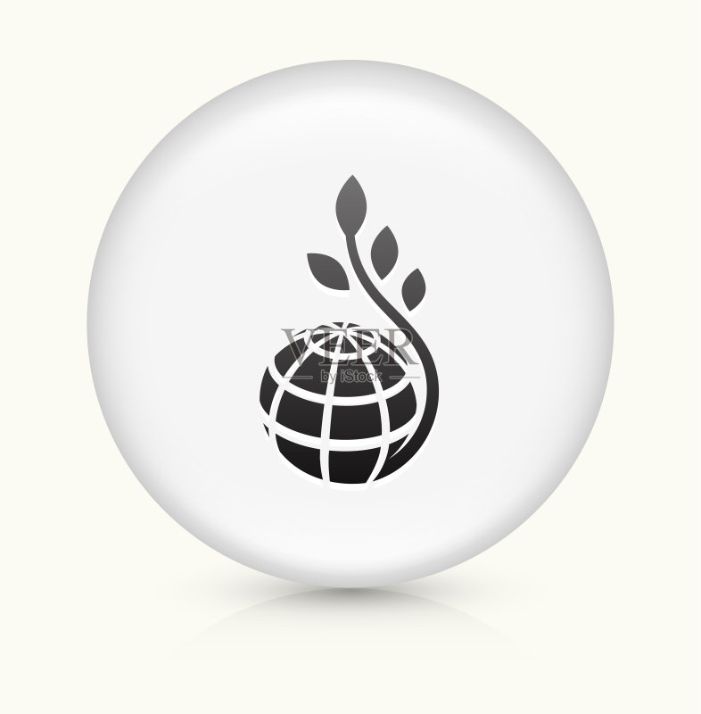 白色圆形矢量按钮上的地球和植物茎图标图标素材