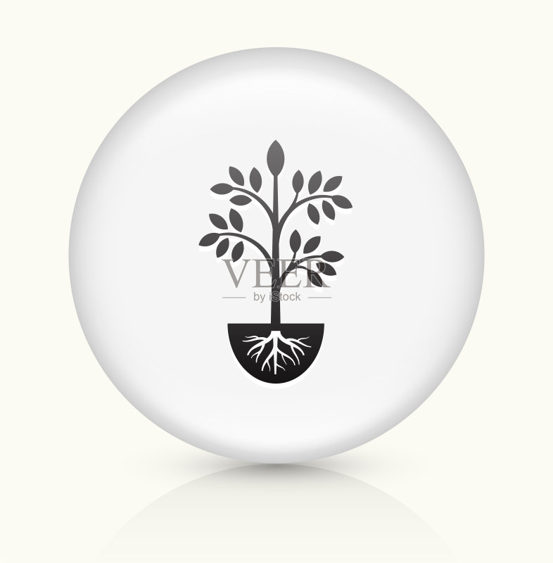 白色圆形矢量按钮上的植物图标图标素材
