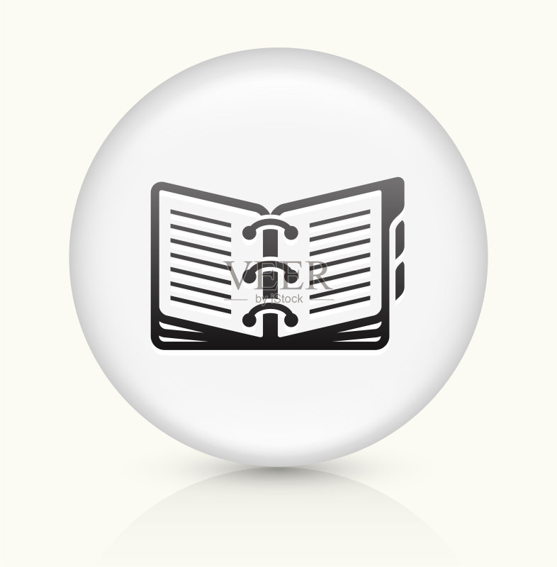 白色圆形矢量按钮上的打开的活页夹图标图标素材