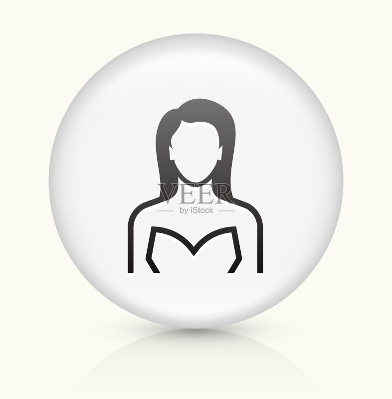 白色圆形矢量按钮上穿着连衣裙的女人图标图标素材
