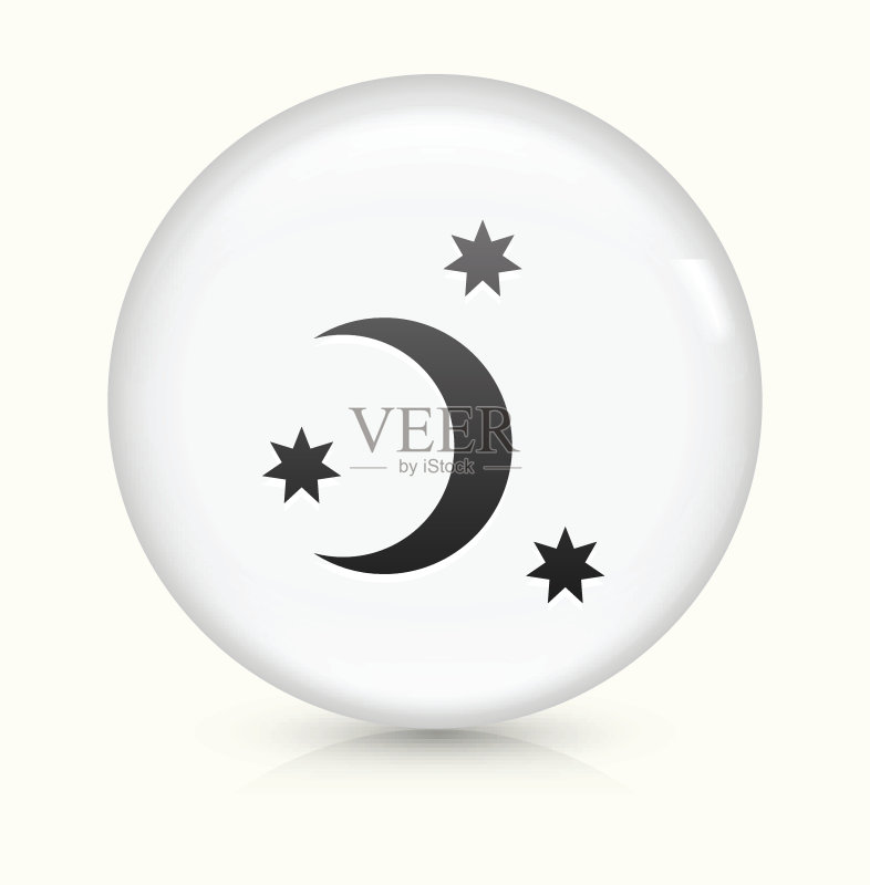 白色圆形矢量按钮上的月亮和星星图标图标素材