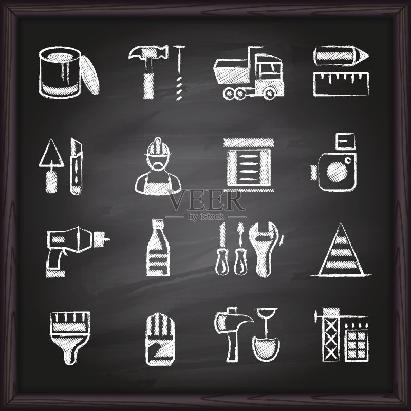 黑板上的建筑工具图标图标素材