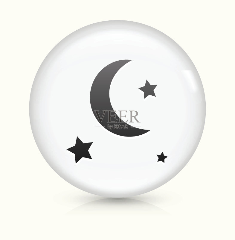 白色圆形矢量按钮上的星星月亮图标图标素材