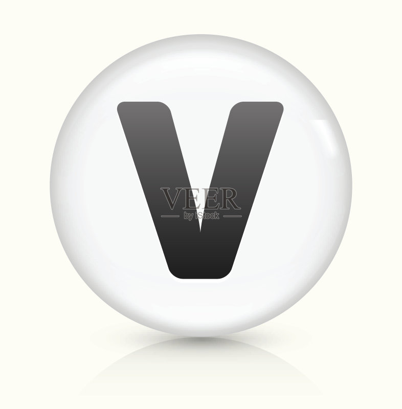 白色圆形按钮上的字母V图标图标素材