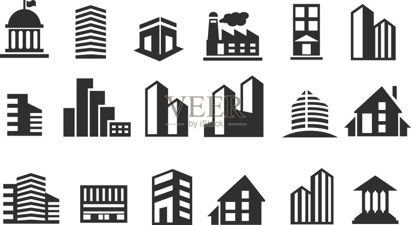 建筑物矢量图标集图标素材