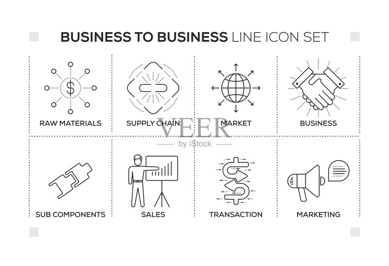 B2B企业对企业黑白线条图标关键词图标素材