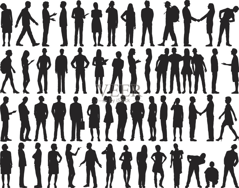 高度详细的人物剪影正版插画素材