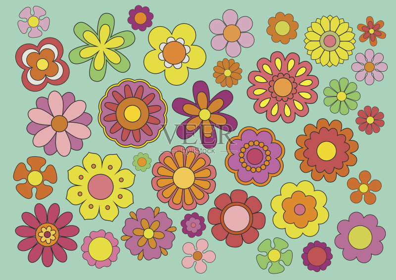 六十年代的花正版插画素材