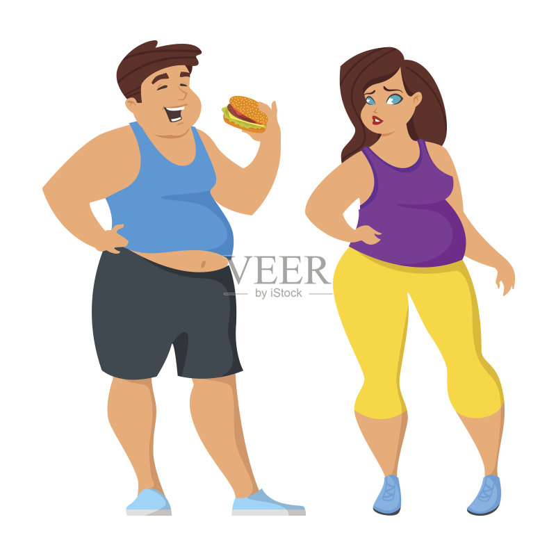 胖男人和胖女人的插画。正版插画素材