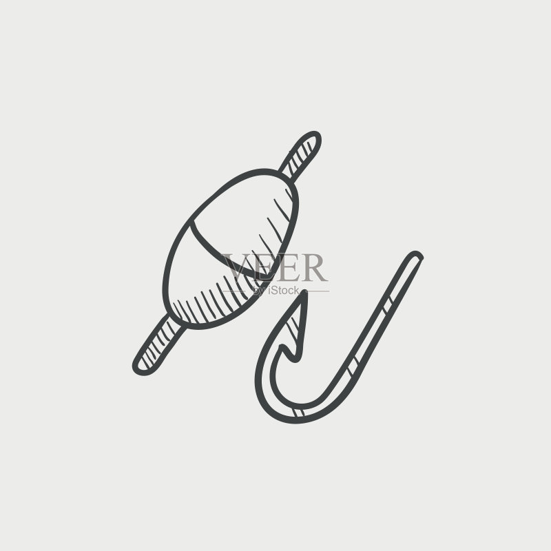 带浮标的鱼钩素描图标图标素材