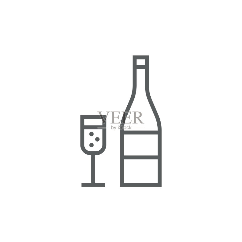 香槟酒瓶和酒杯线条图标图标素材