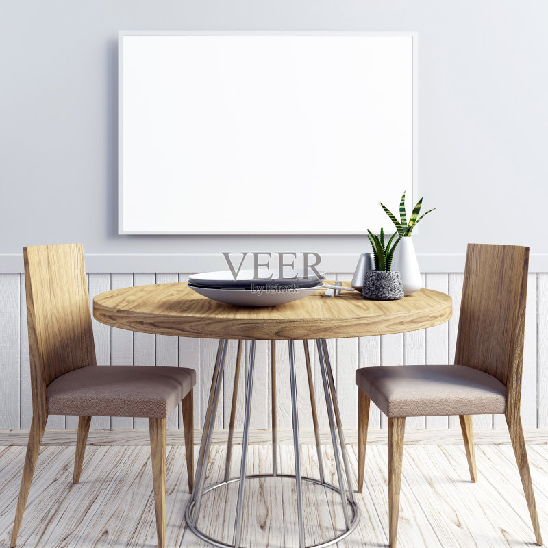 在室内用餐区模拟海报。客厅现代风格。正版图片素材
