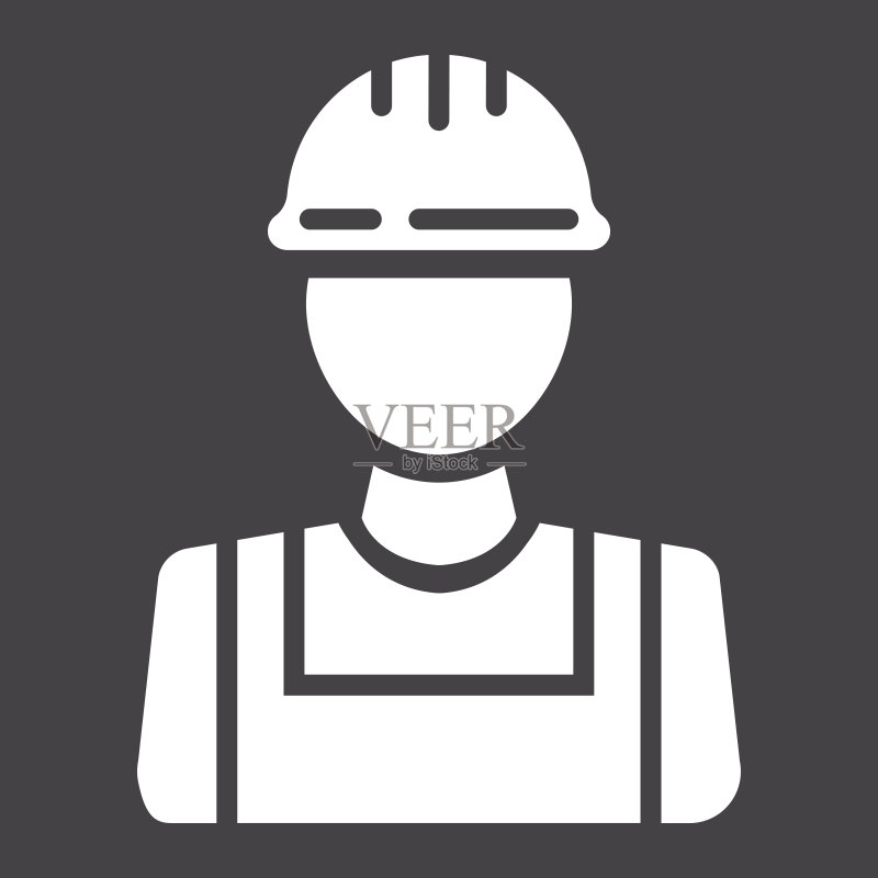 建筑工人标志glyph图标,建筑和维修,建筑工人标志矢量图形,黑色背景上的实体图案,eps 10图标素材