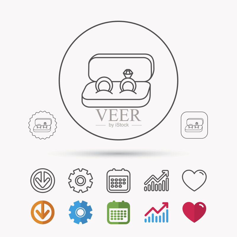 结婚戒指图标。带钻石标志的首饰图标素材