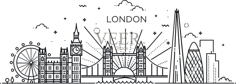 伦敦城市的线性旗帜。正版元素素材