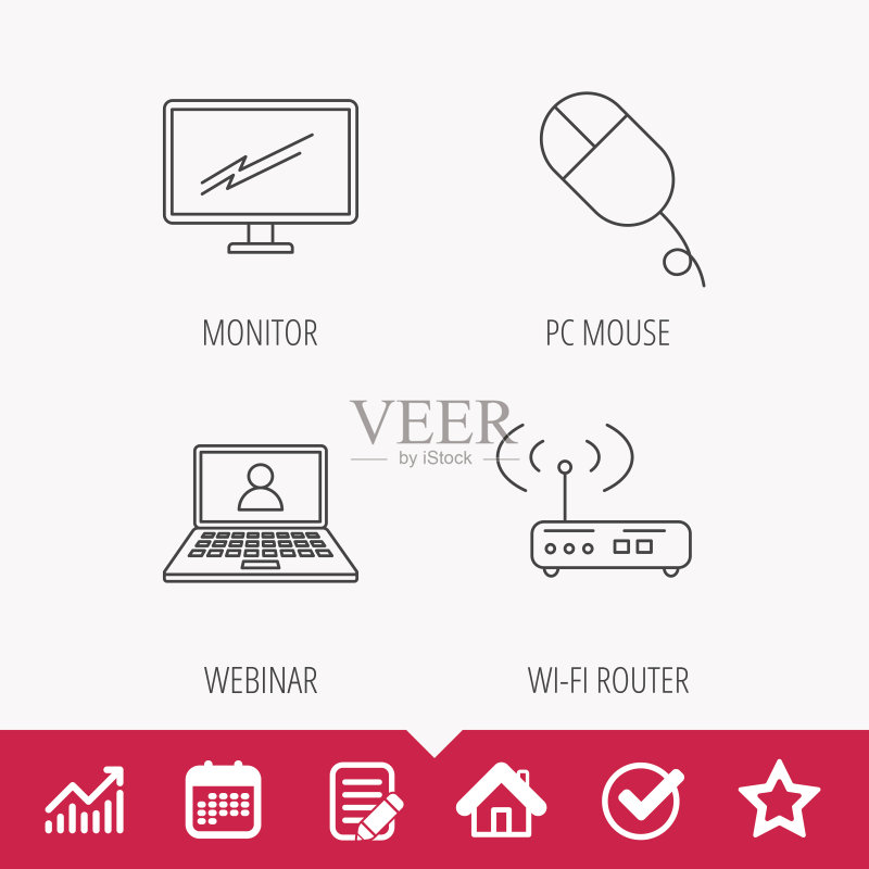 WiFi路由器、电脑鼠标和电视屏幕图标图标素材