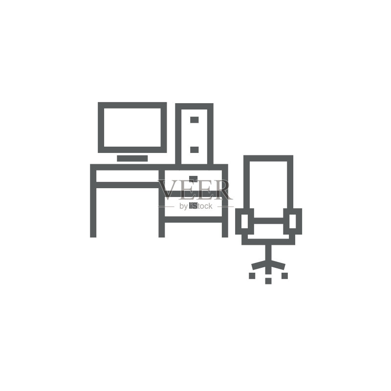 带桌椅的电脑套装线条图标图标素材
