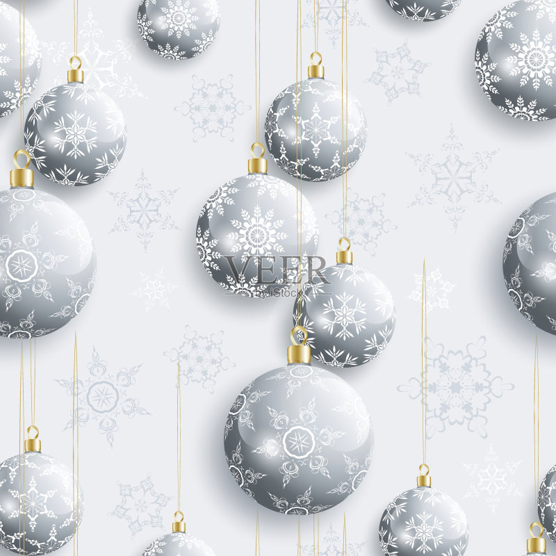 节日无缝图案与圣诞球正版插画素材