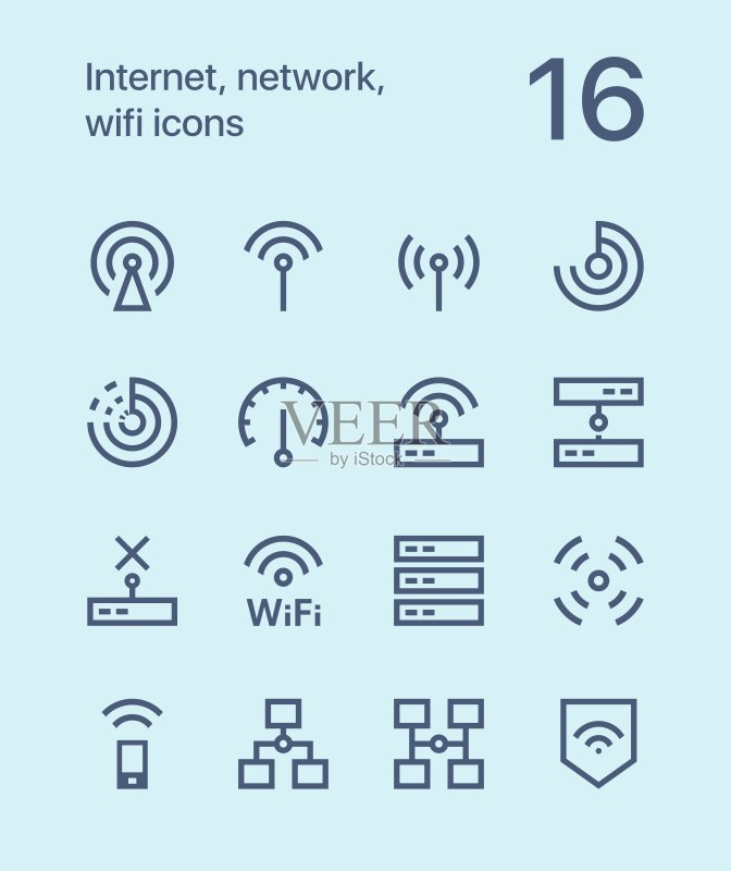 用于网页和移动设计的互联网、网络、WIFI轮廓图标包1图标素材