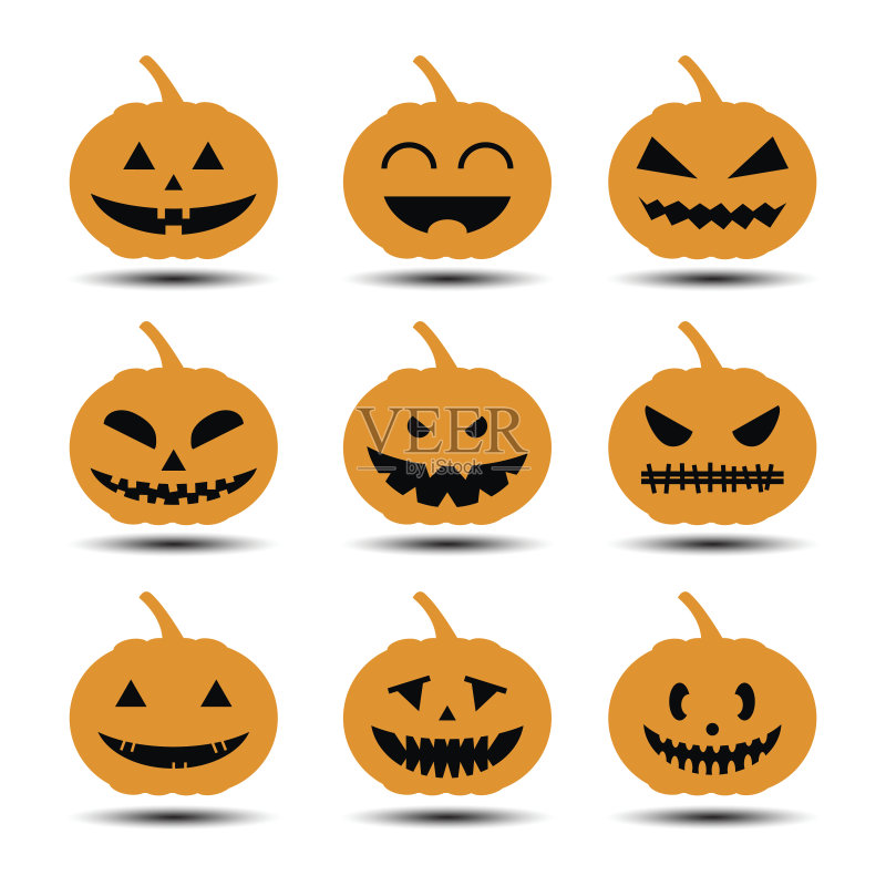 万圣节情感图标的南瓜组。矢量图正版插画素材
