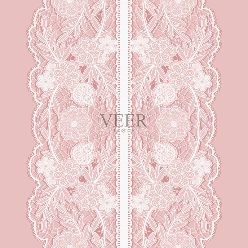 白色蕾丝无缝图案的宽垂直花带。正版元素素材