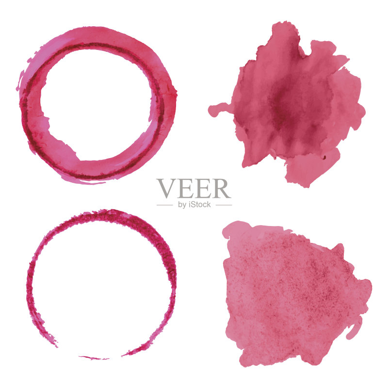 矢量集与不同的红酒污点孤立在白色背景。正版插画素材