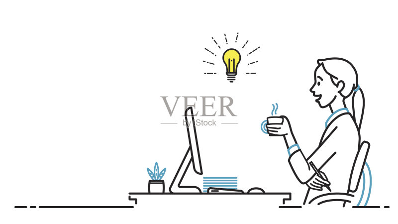 商业女性在工作场所获得想法正版元素素材