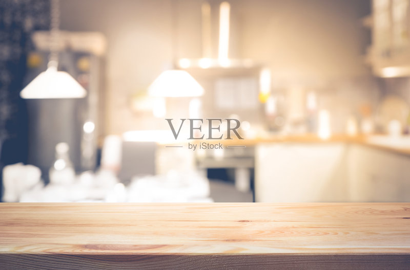 木地板桌面上的光抽象从厨房房间正版图片素材