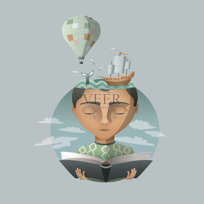 阅读让你旅行正版插画素材