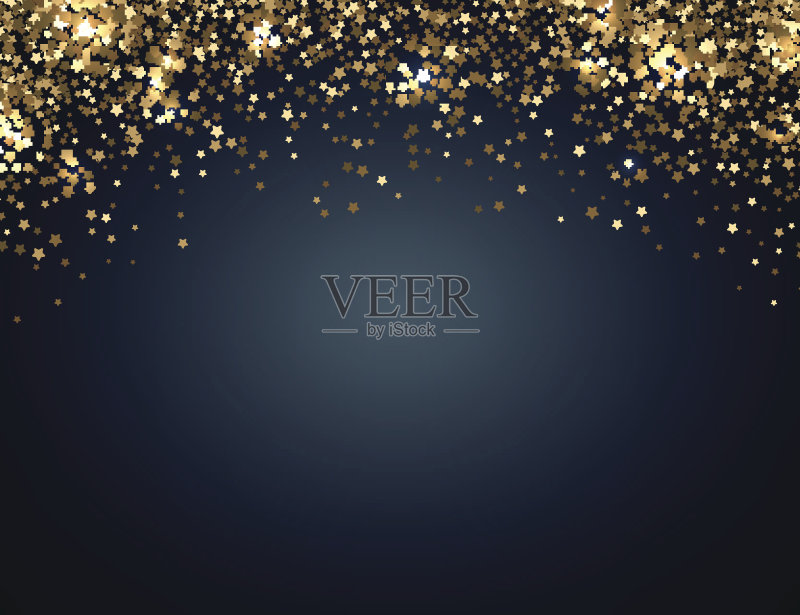 节日水平的圣诞和新年背景与金色闪烁的星星。矢量图正版插画素材
