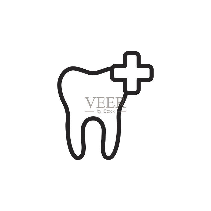 白色背景上的添加牙齿线条图标图标素材