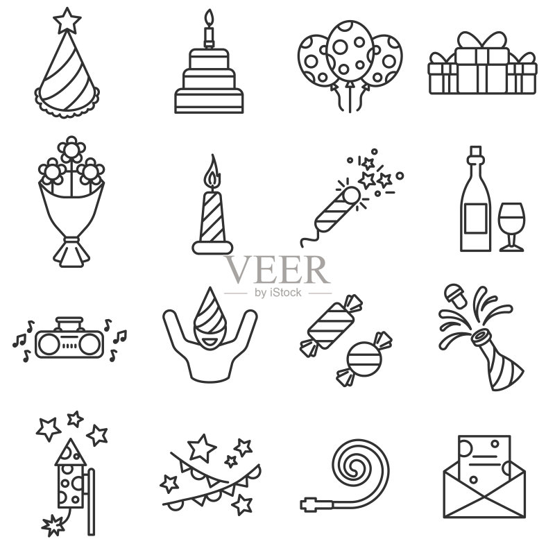 生日线性图标。正版插画素材