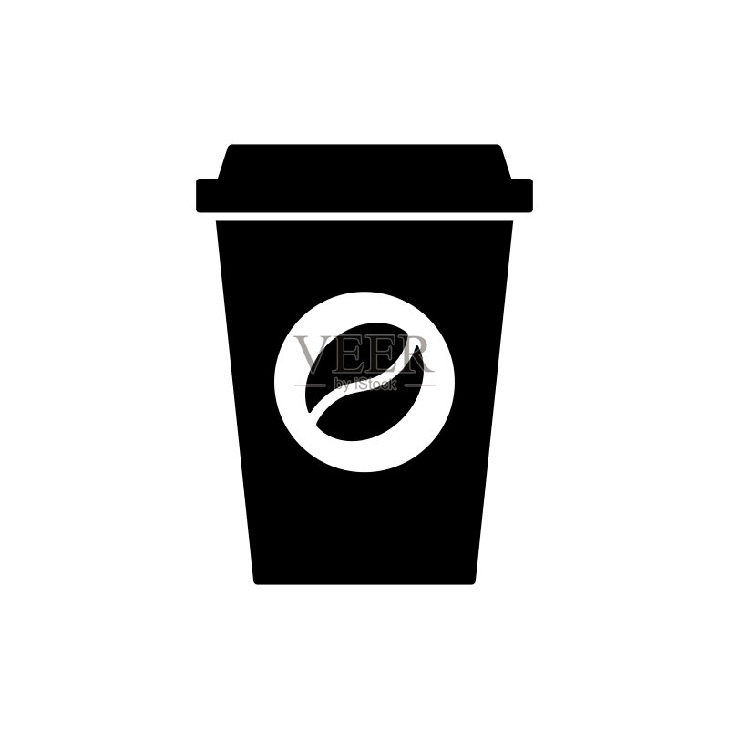黑色简约咖啡杯图标,白色背景图标素材