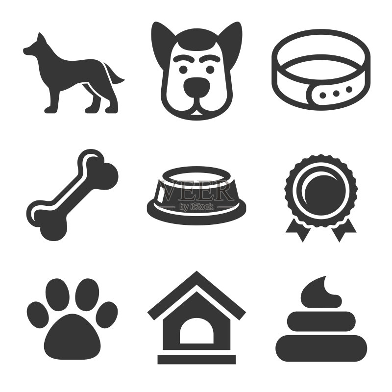 白色背景狗图标组,矢量图图标素材