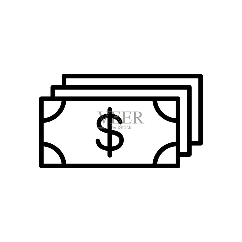 白色背景上的现金、美元线条图标图标素材