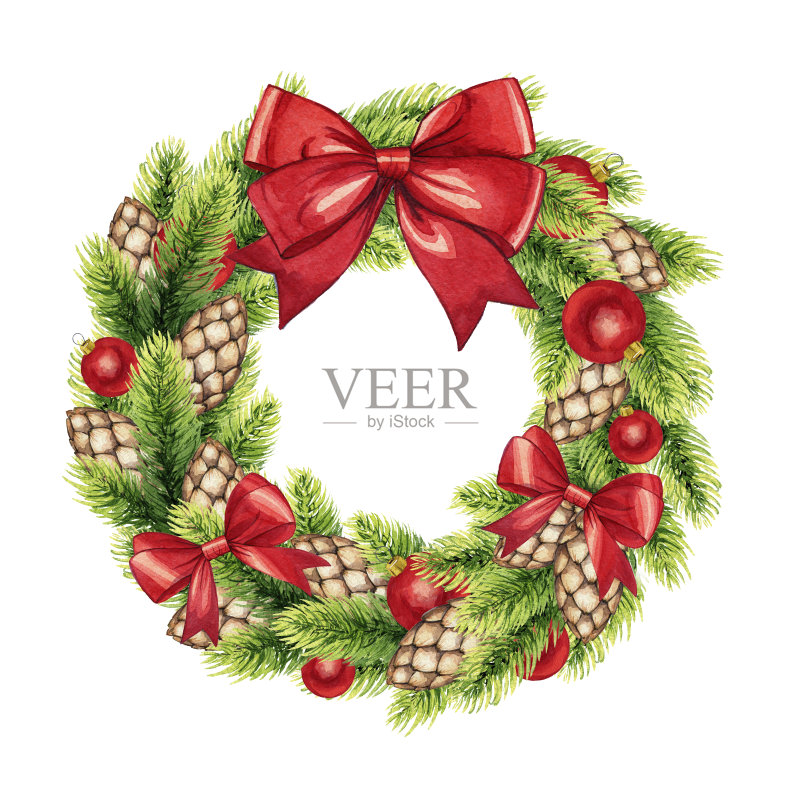 圣诞花环正版插画素材