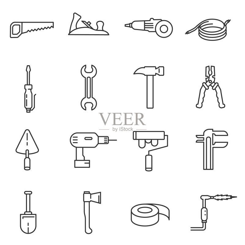 家居工具图标集(可编辑描边)图标素材