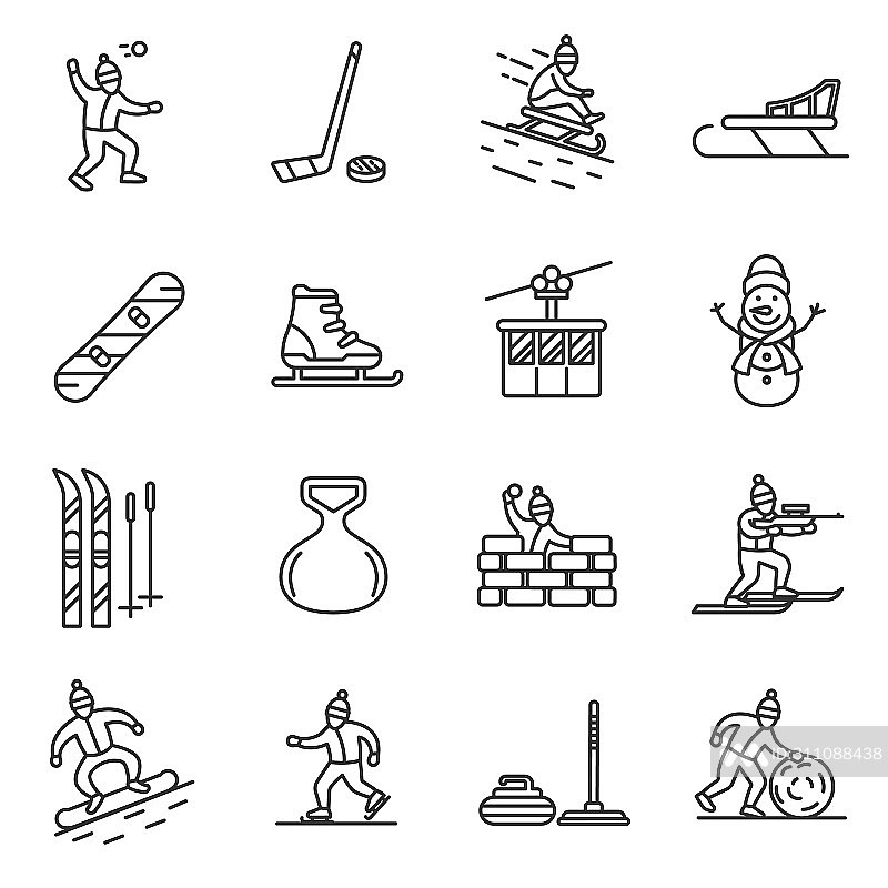 冬季运动图标集(可编辑描边)图标素材