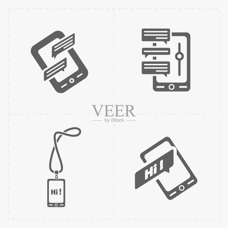 白色背景上的现代扁平社交图标图标素材