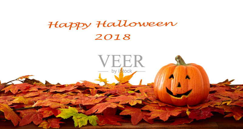 万圣节杰克灯和树叶正版图片素材