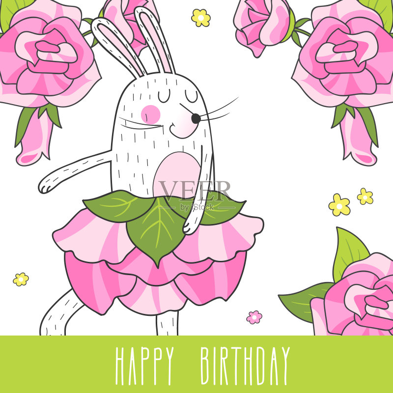 跳舞的野兔和玫瑰正版模板素材