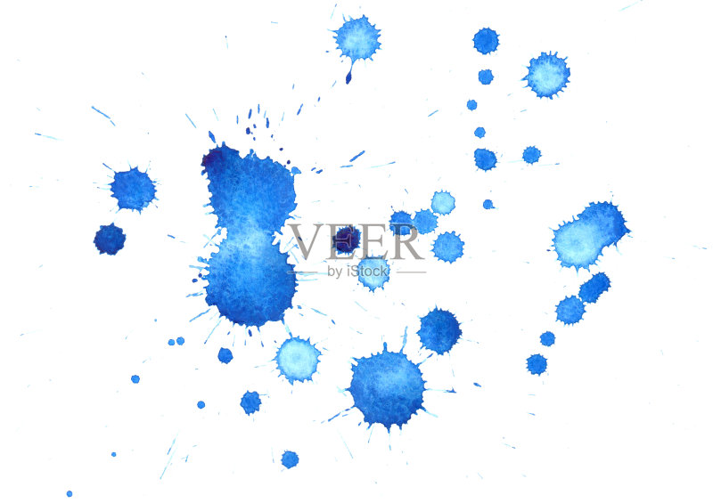 抽象蓝色水彩背景,水滴水彩正版插画素材