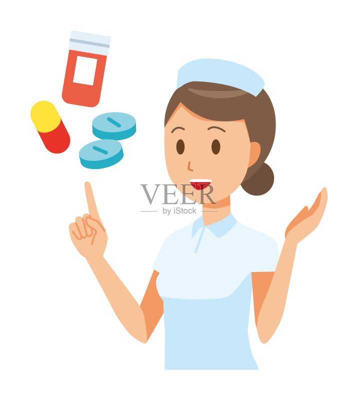 一位戴护士帽、穿白大褂的女护士在讲解医学正版元素素材