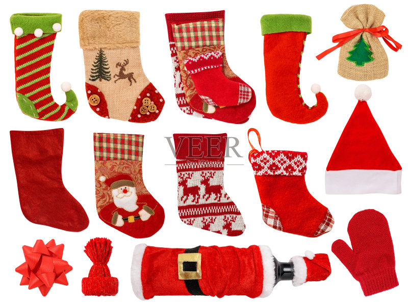圣诞袜孤立在白色的背景正版图片素材