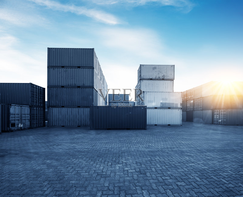 港口货运,蓝色色调的图像。正版图片素材