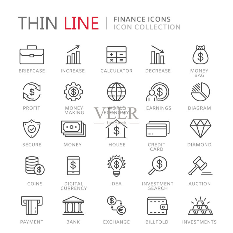 金融细线图标合集图标素材