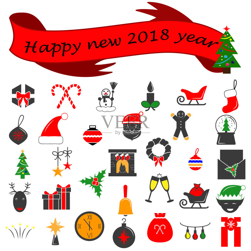 2018冬季新年网站移动应用图标集图标素材