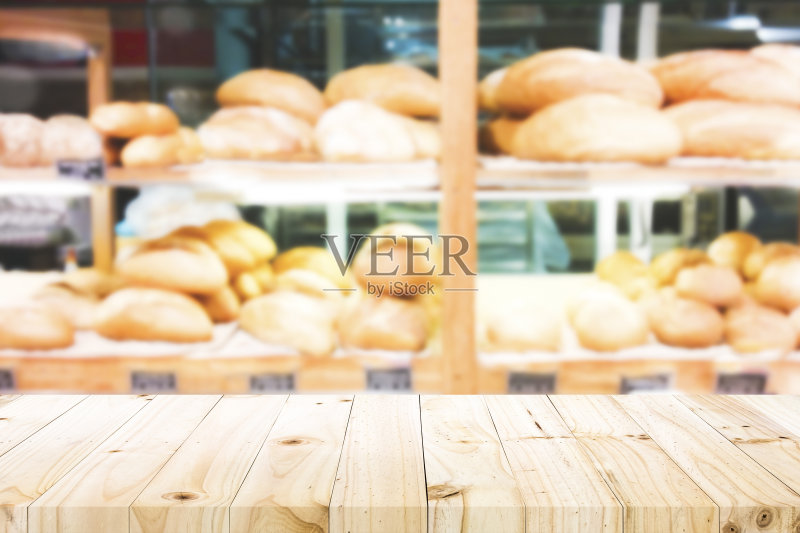 木质桌面面包店的背景。正版图片素材