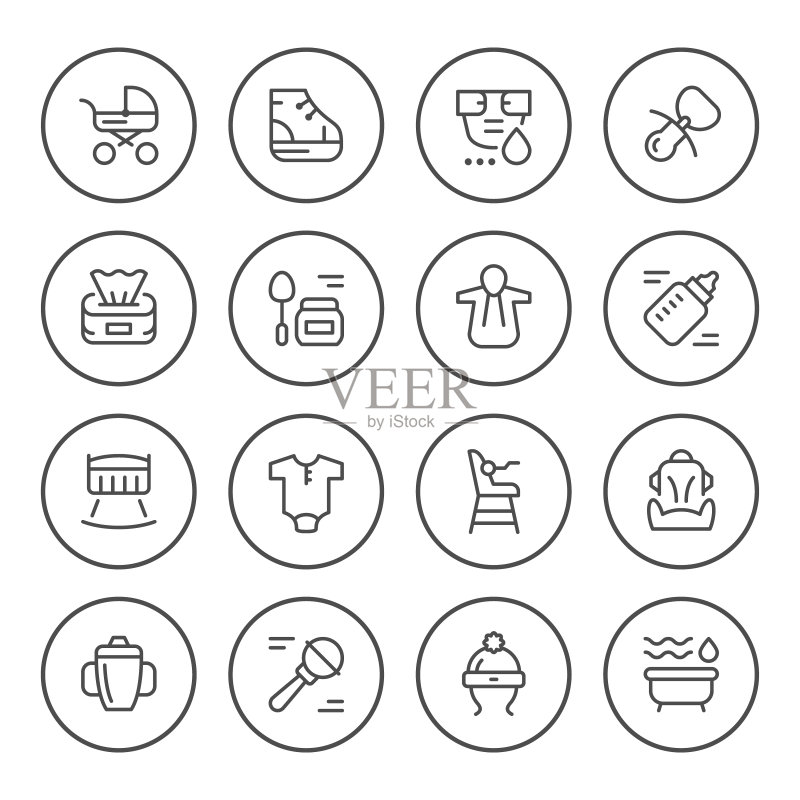 新生儿圆形线条图标套装图标素材